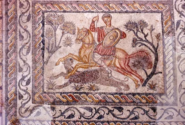 Roman Mosaic of Horseman Hunting a Leopard, Merida, Spain, c2nd-3rd Century