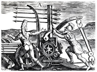 Roman Soldiers Using a War Engine Firing Multiple Arrows