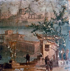 Roman wall painting of idyllic landscape, Pompeii