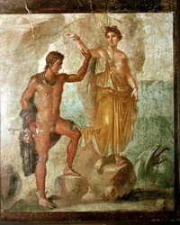 Roman wallpainting of Perseus freeing Andromeda, House of the Dioscuri, Pompeii, Italy