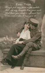 Romantic Postcard Featuring a Soldier and His Sweetheart
