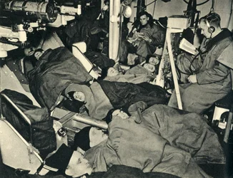 Royal Marines Sleeping in the Gunhouse of a Warship, World War II