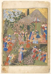 Royal Reception in a Landscape, Right Folio from a Double-Page Frontispiece, 1444