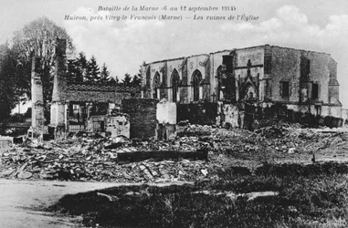 Ruined Church, Huiron, France, Battle of the Marne, World War I