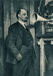 Russian Bolshevik Leader Vladimir Lenin at a Radio Recording in the Kremlin, Moscow, Russia, 1919