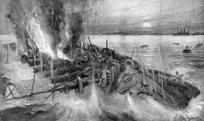 Russian Cruiser Foundering at the Battle of Chemulpo, Russo-Japanese War, 1904-5