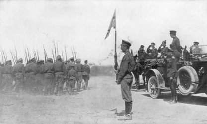 Russian troops parading in front of Alexander Kerensky, First World War