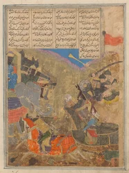 Rustam Battles Sava, Folio from a Shahnama Book of Kings