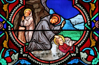 Sacred Heart Church, Stained Glass Window: Benedict of Nursia, Patron Saint of Europe and Students, Moulins, France