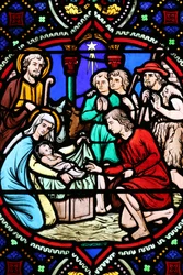 Sacred Heart Church, Stained Glass Window, The Nativity, Adoration of the Shepherds