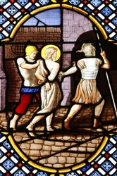 Saint-Corentin Cathedral, Quimper. Stained Glass: St John the Baptist Arrested, Quimper, France