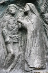 Saint-Pierre de Montmartre Church: Notre Dame Door Sculpture: Jesus is Laid Off the Cross, Paris, France