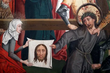 Saint-Pierre le Vieux Catholic Church, Christ in his Passion, The Veil of Veronica, Painting by Henri Lutzelman 15th century, Strasbourg, France