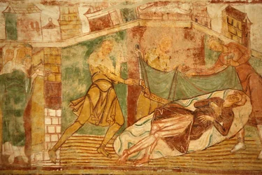 Saint-Savin sur Gartempes Abbey Church Nave Vault Painting: Old Testament Scene Involving Noah, Saint-Savin, France