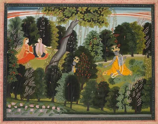 Sakhi Persuades Radha to Meet Krishna, from the Lambagraon Gita Govinda, c. 1820-1825