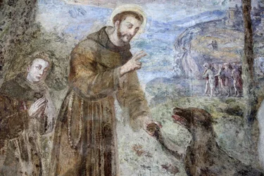Santa Chiara cloister, Naples Fresco detail: Saint Francis, Naples, Italy