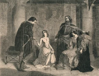 Scene from Hamlet - King, Ophelia, and Laertes, 1852
