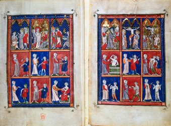 Scenes from the life of Christ, and doctors with patients