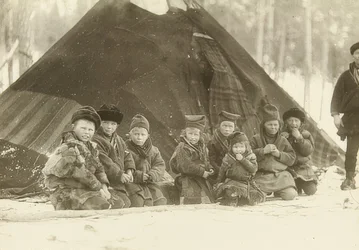 Sweden. Lapp Children in Front of a Tent. Around 1900