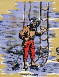 Scuba suit. Illustrated alphabet. Imageries reunited in Jarville-Nancy, beginning of the 20th century