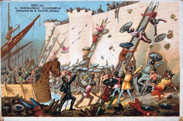 Siege of Paris by the Normans. Colour Lithograph. Private Collection