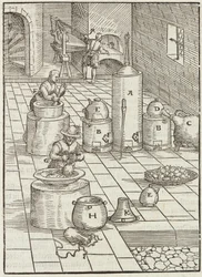 Separation of Gold and Mercury Ores - Engraving from Description of Ores and Principal Mining Methods, by Lazarus Ecker