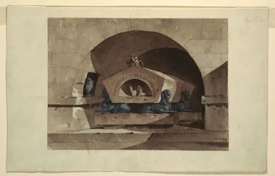 Sepulcher in Egyptian Style with Sphinxes and an Owl