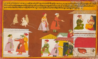 Servant protecting the house where a king lies dead, from a Pancha Tantra manuscript