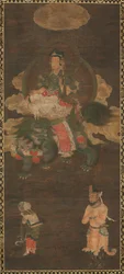 Shakyamuni Triad: Buddha Attended by Manjushri and Samantabhadra Bodhisattva with Lion, Late 1300s