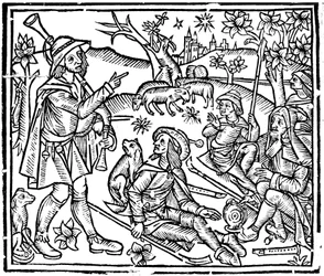 Shepherds with their flocks and dogs