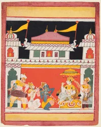 Shri Raga, from a Ragamala series, Three Musicians Perform Before a Noble, c. 1650