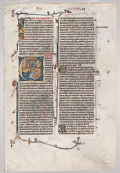Single Leaf from a Bible: Initial E[t factum est] with Jonah Swallowed by the Whale, c. 1290