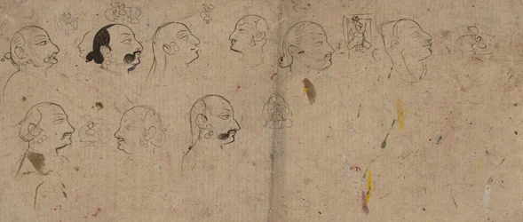 Sketch Page of Facial Studies, likely Maharao Kishor Singh