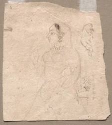 Sketch of a Woman with an elephant and other animals on reverse