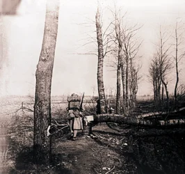 Soldier with pack on his back