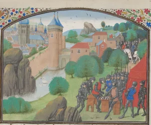 Soldiers Playing Dice Before the City of Caesarea. Miniature from the Historia by William of Tyre