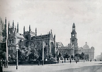 St. Andrews Cathedral, Sydney Town Hall, and Market Buildings, c1900
