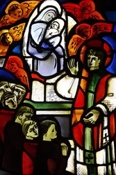 Stained glass depicting Don Bosco in Notre-Dame-de-la-Trinite church, Blois, France