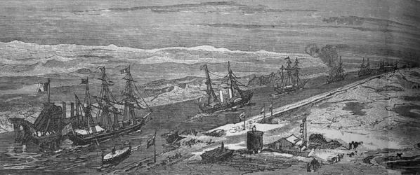 Steam-Ships Passing Through the Suez Canal, c1882