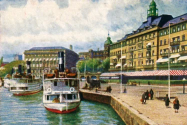 Steamboat at the quay by the Grand Hotel, Stockholm, c1928
