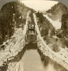 Steamboat Climbing a Hill Beside Vrang Waterfall, by Locks in Bandak-Nordsjo, Norway
