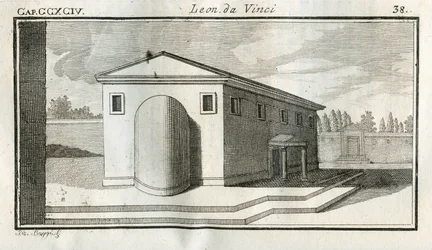 Studies on the overlapping of buildings. Engraving from Treatise on Painting by Leonardo da Vinci