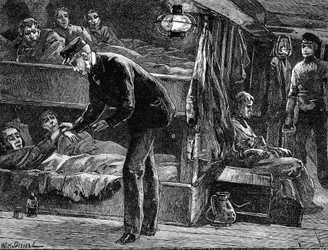 Taking the Pulse of a Sick Irish Emigrant on Board Ship, 1840s, c1890