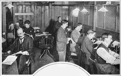 Tape and telegraph room of the Daily Express newspaper, London, c1900-1903