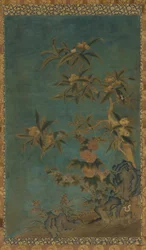 Tapestry: Fruit Trees and Hollyhocks