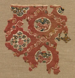 Tapestry with lattice of animals in medallions, 600s-700s
