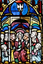 Temple Saint-Etienne Calvinist church, Stained glass window, The Assumption of Mary into Heaven, Strasbourg, France