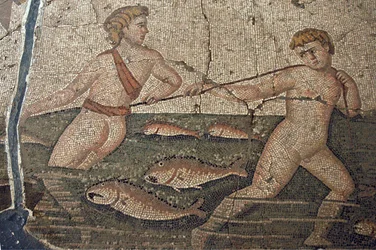 Thalasse and the Nude Fishermen mosaic from Vakto, detail, Turkey