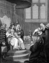 The Act of Union between England and Scotland being read before Queen Anne