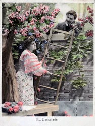 The Climbing, Vintage French Postcard, c. 1900